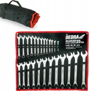 Dedra klucze płasko-oczkowe – zestaw 6–32 mm, 25 szt. + płachta